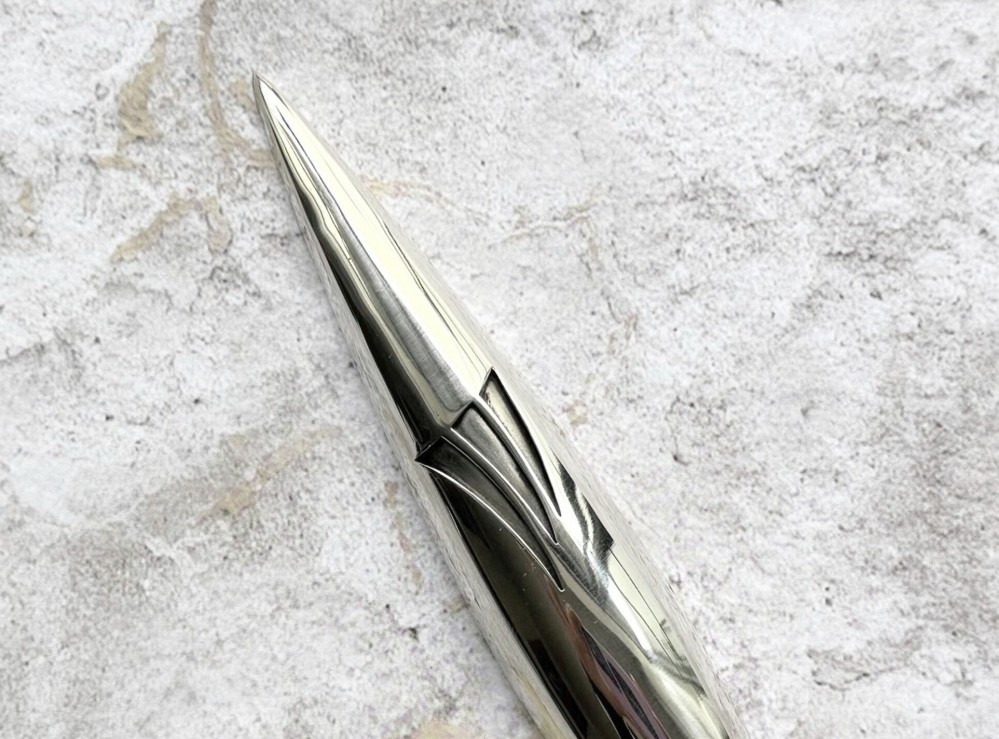Close up of Sterling Silver Apollo Rocket Mezuzah by Laura Cowan